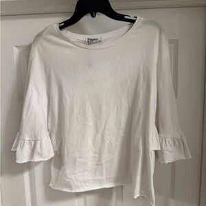 Zara Women's White Ruffle Sleeve Top